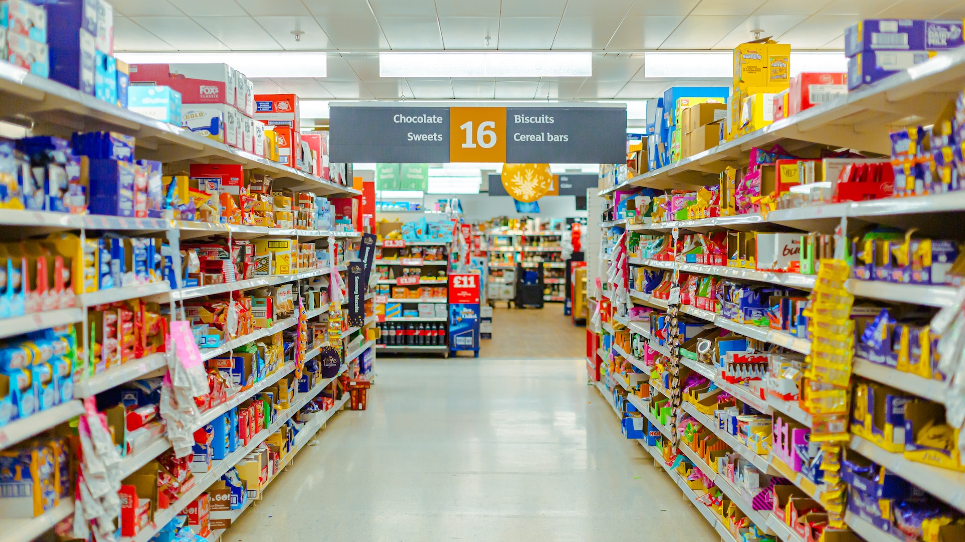 In the aisles of a British supermarket.