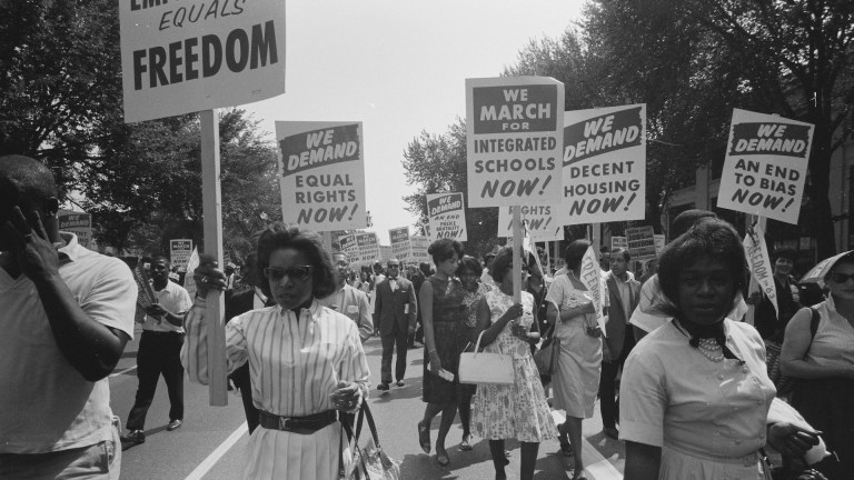 Civil rights march on Washington D.C. in 1963 by photographer Warren K. Leffler.