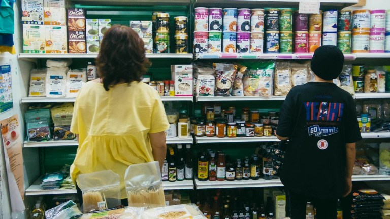 two people in a supermarket