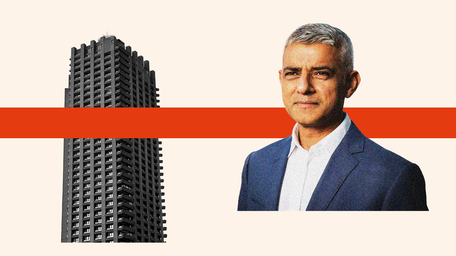 Sadiq Khan superimposed over a tower block