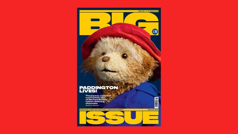 A Big Issue magazine cover with Paddington Bear on it