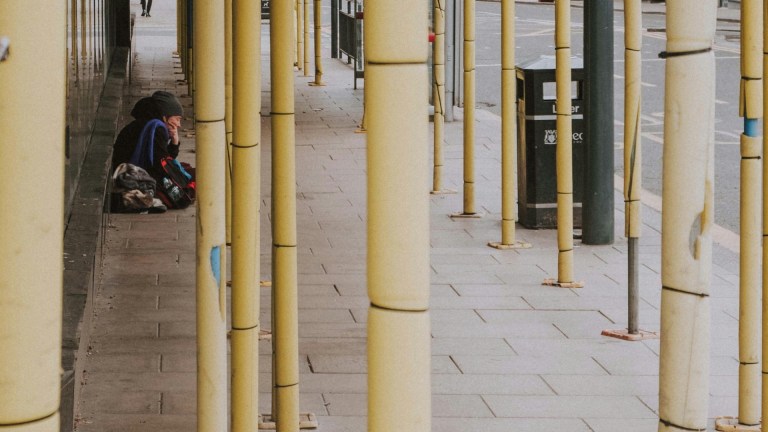 A woman facing homelessness in Leeds city centre.