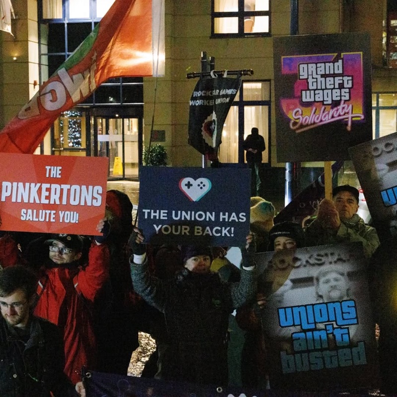 A protest outside Rockstar North's headquarters in Edinburgh