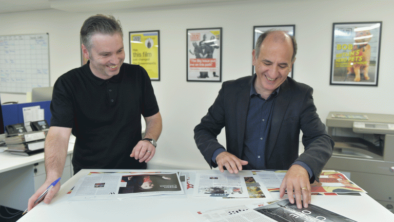 Big Issue editor Paul McNamee with Armando Iannucci