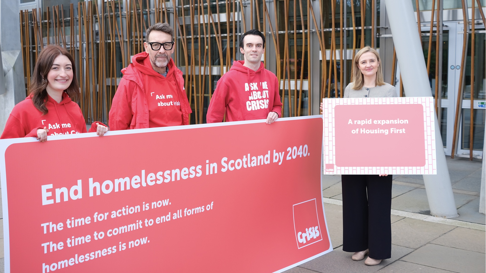 Crisis Scotland representatives show cabinet secretary for housing Mairi McAllan the roadmap to end homelessness by 2040