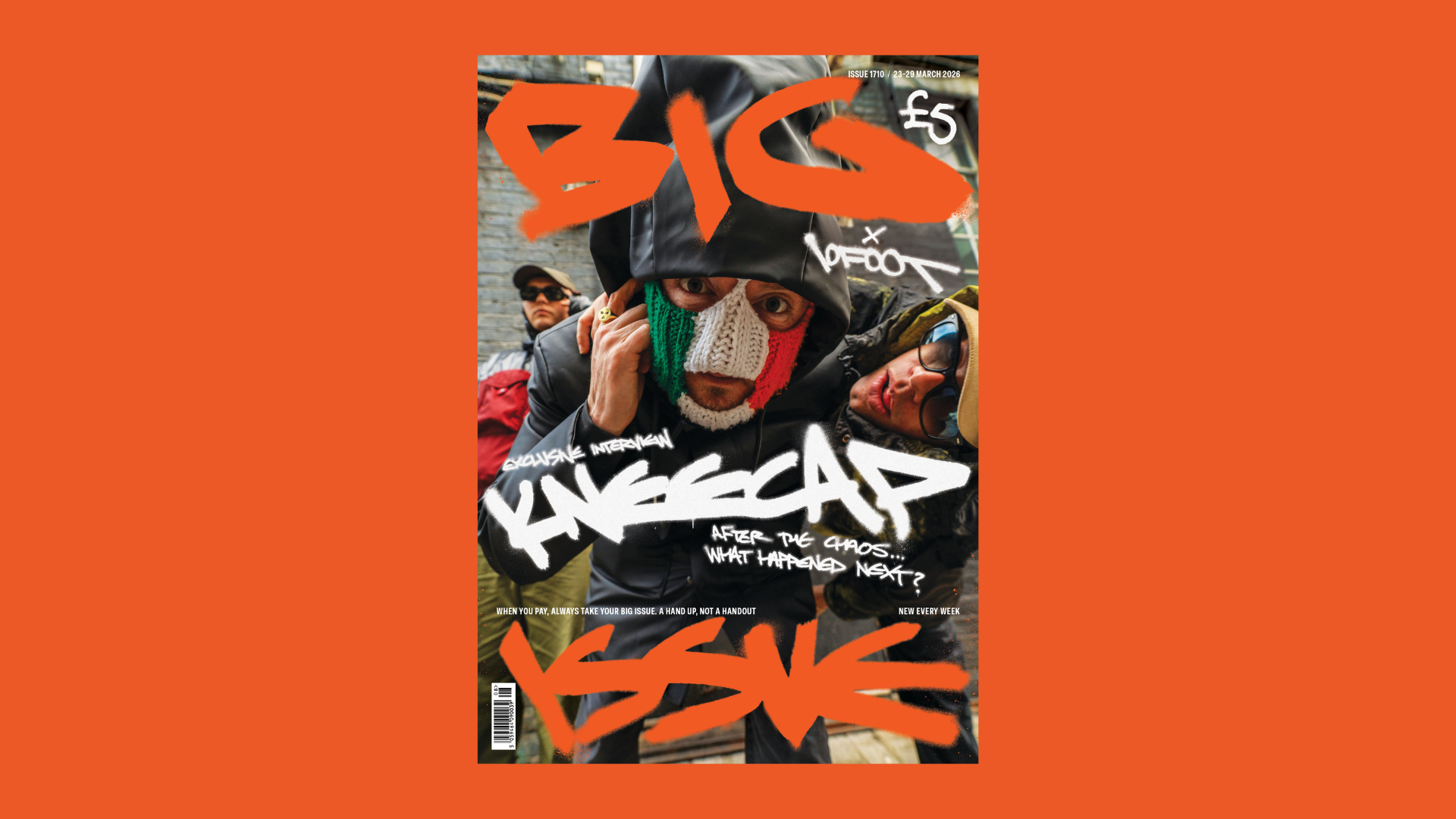 Cover of Kneecap's Big Issue exclusive, on sale Monday 23 March.