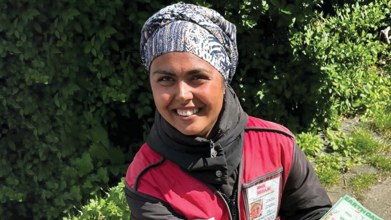 Rodica-Felicia &lsquo;Maria&rsquo; Stoica sells the Big Issue magazine outside M&S in West Bridgford, Nottingham. Image: Chris Hawke