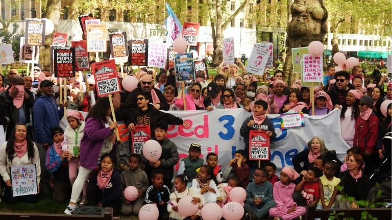 Thousands of people attended the National Housing Demonstration in London on 18 April 2026 to demand rent controls and more council housing