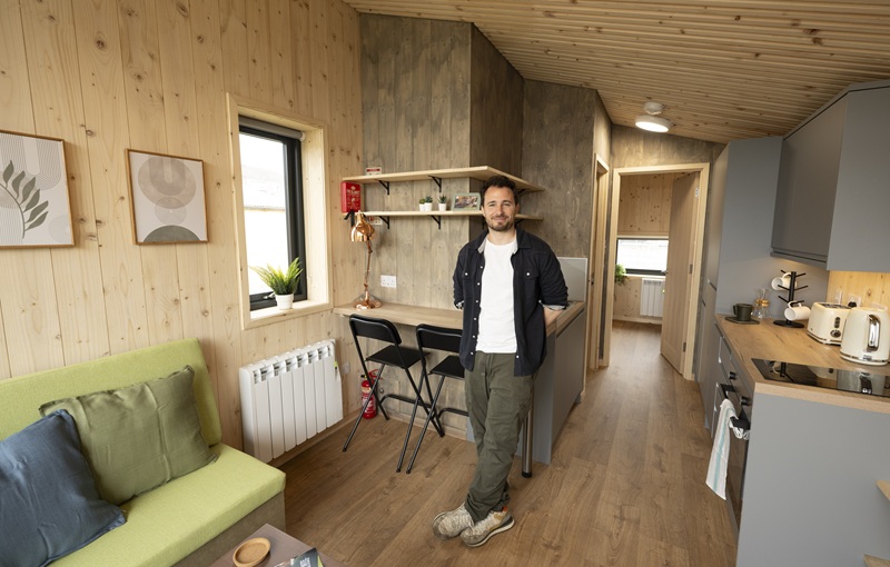 Inside a home at Social Bite's Harriet Gardens homeless village