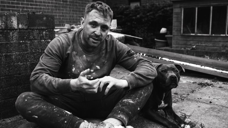 Playwright Joe Mallalieu with his dog