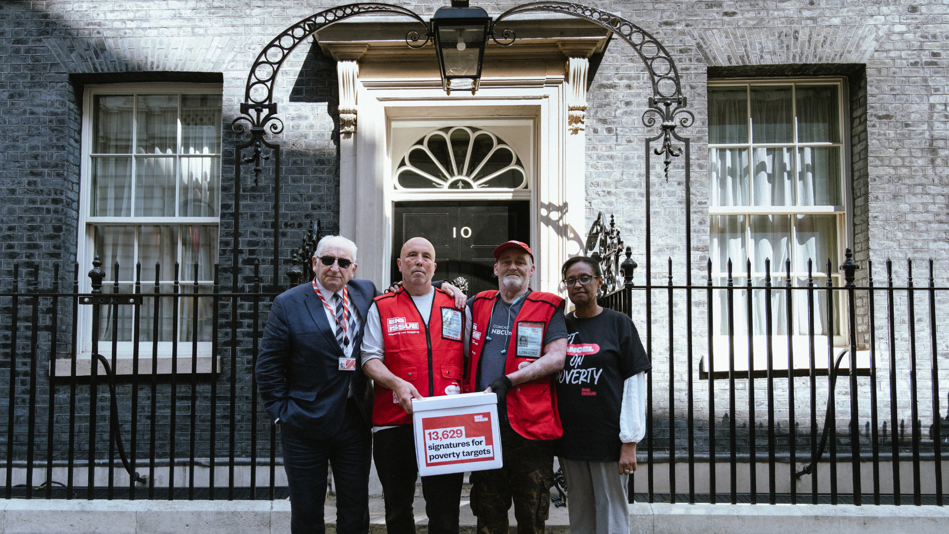 John Bird and Big Issue vendors deliver petition. Credit Juliette Pedram for Big Issue