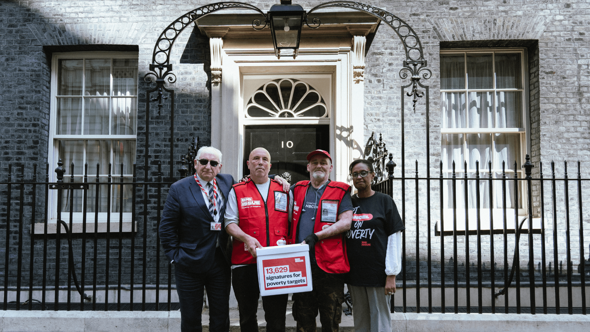 John Bird and Big Issue vendors deliver petition. Credit Juliette Pedram for Big Issue