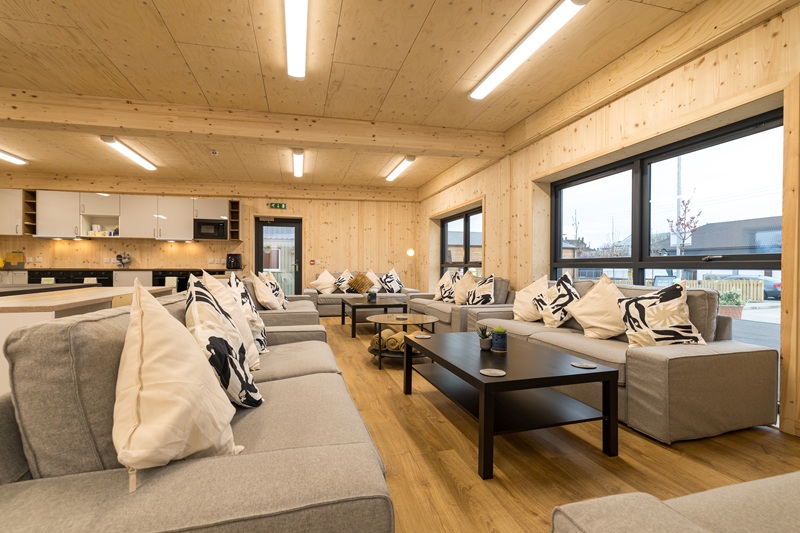 Inside the community spaces at Social Bite's Harriet Gardens village