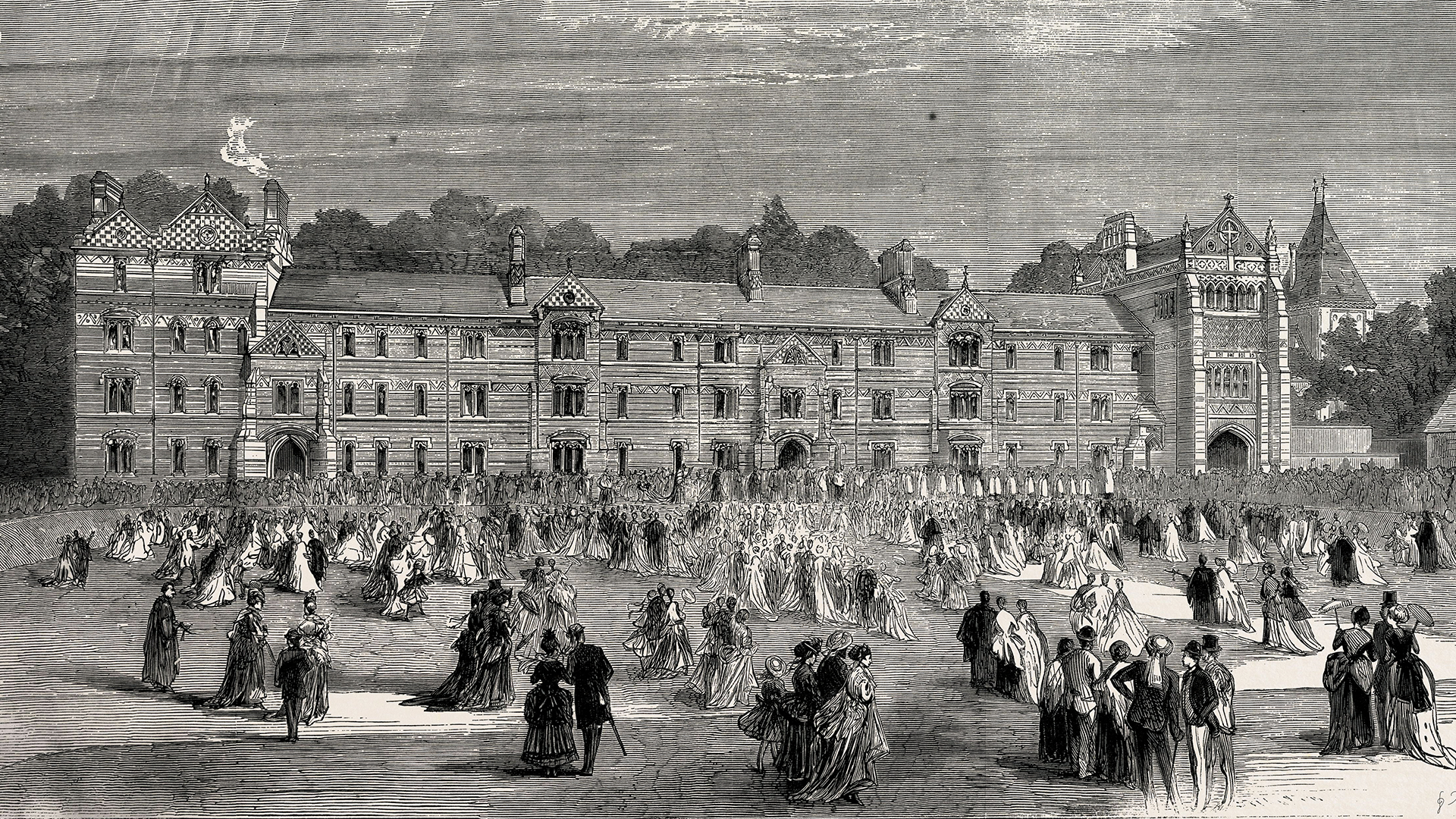Engraving from 1870 of the opening of Keble College, Oxford University