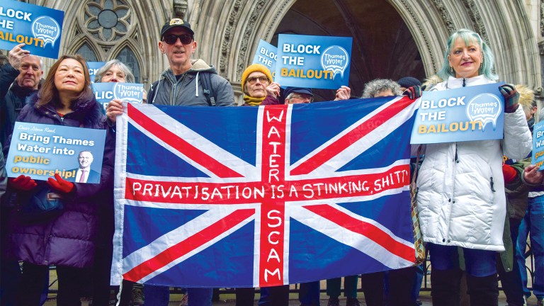A protest against the £3 billion Thames Water bailout at the Royal Courts of Justice in February 2025