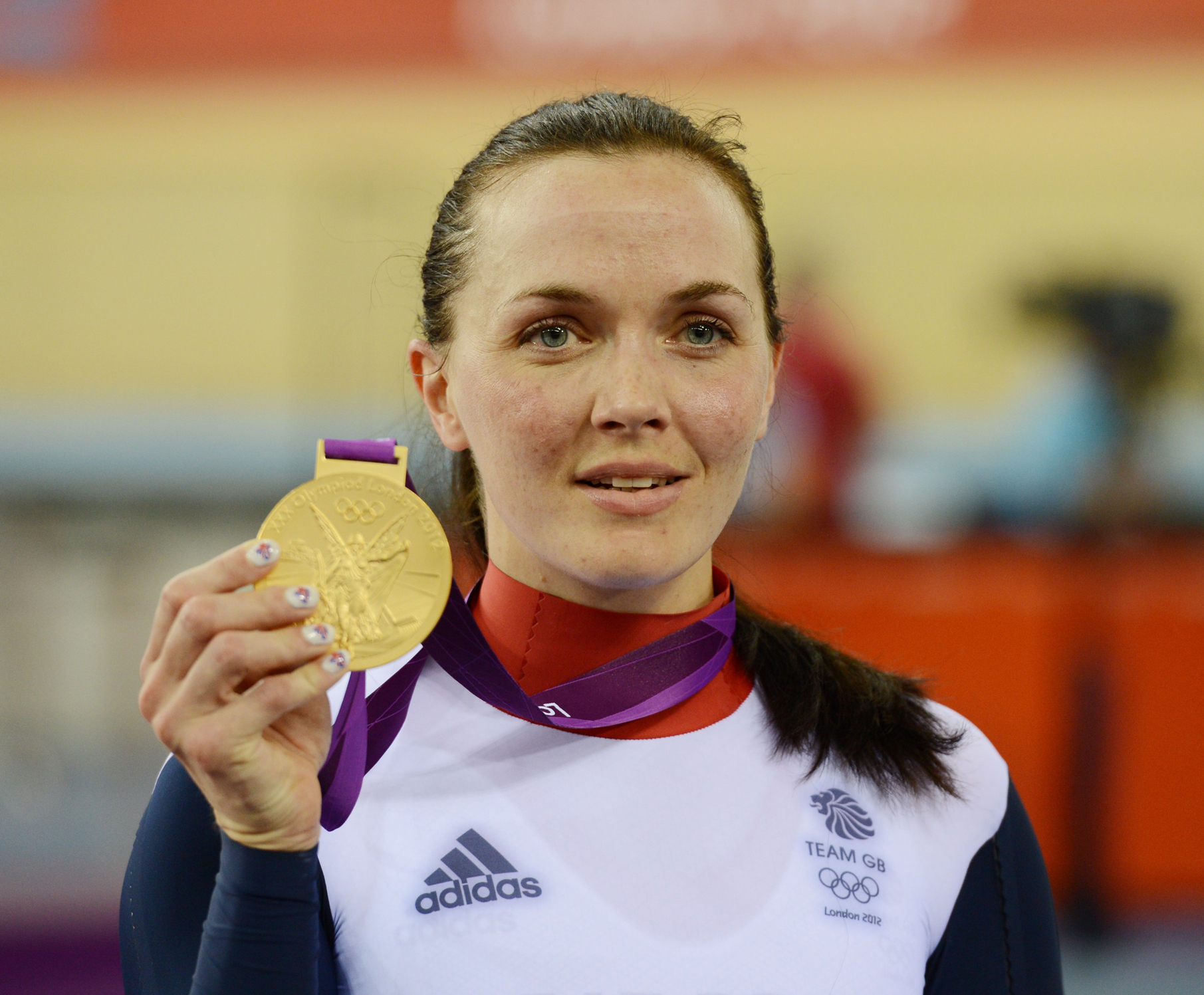 Victoria Pendleton with her keirin gold medal at the 2012 Olympics in London