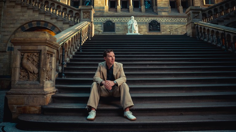 Benedict Cumberbatch on the steps at the Natural History Museum in London
