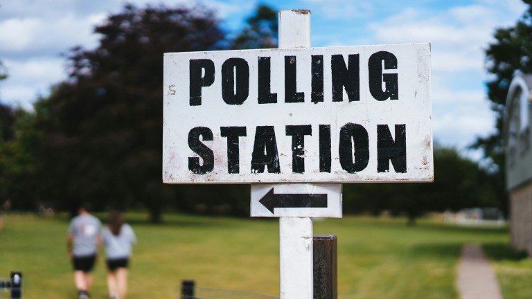 a polling station sign