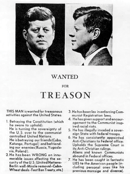 A leaflet from 1963 accusing JFK of treason