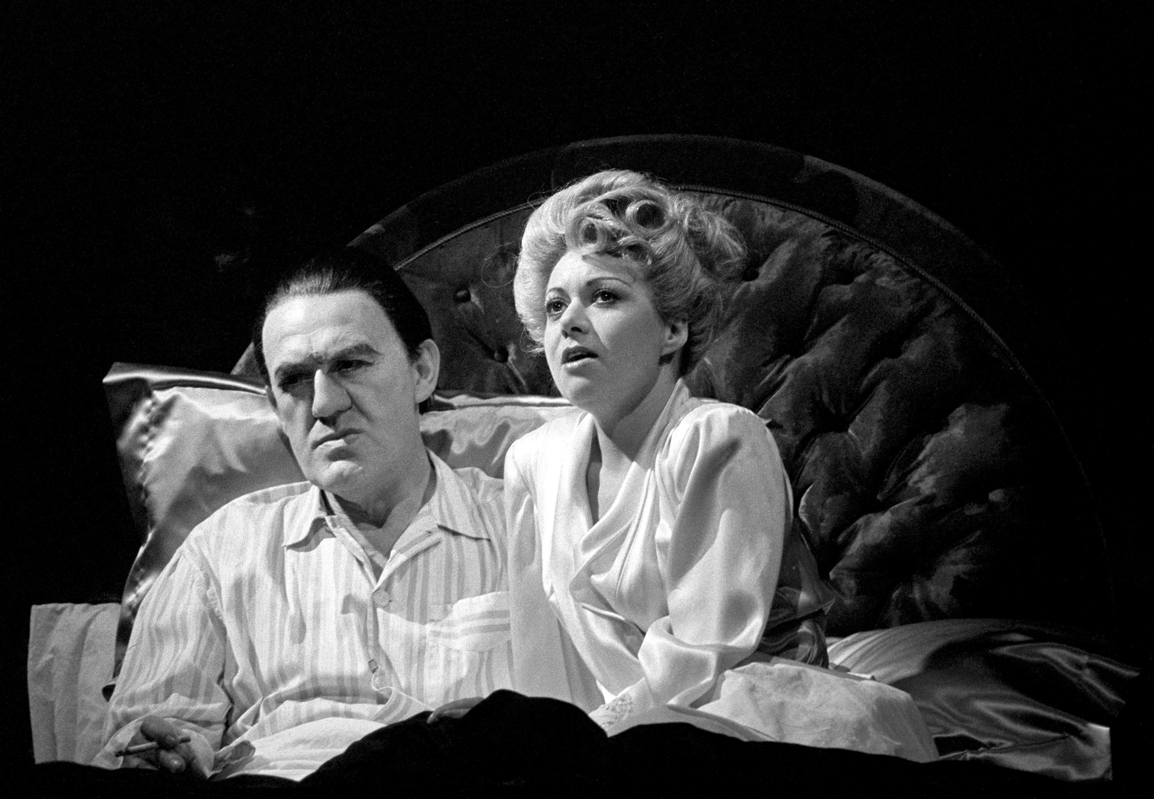 Elaine Paige in 1978, playing Eva Per&oacute;n in the smash-hit West End musical Evita, opposite Joss Ackland as Argentinian president Juan Per&oacute;
