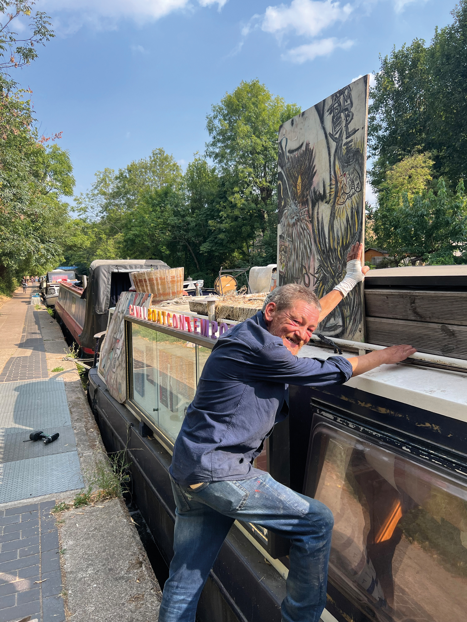 Bradley Foxwell outside the narrowboat gallery