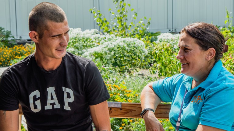 a homeless man is offered support at Depaul International's Kyiv shelter