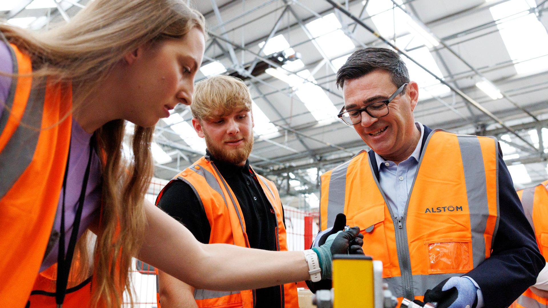 Prime minister Andy Burnham meets with apprentices and graduates at Alstom Transport