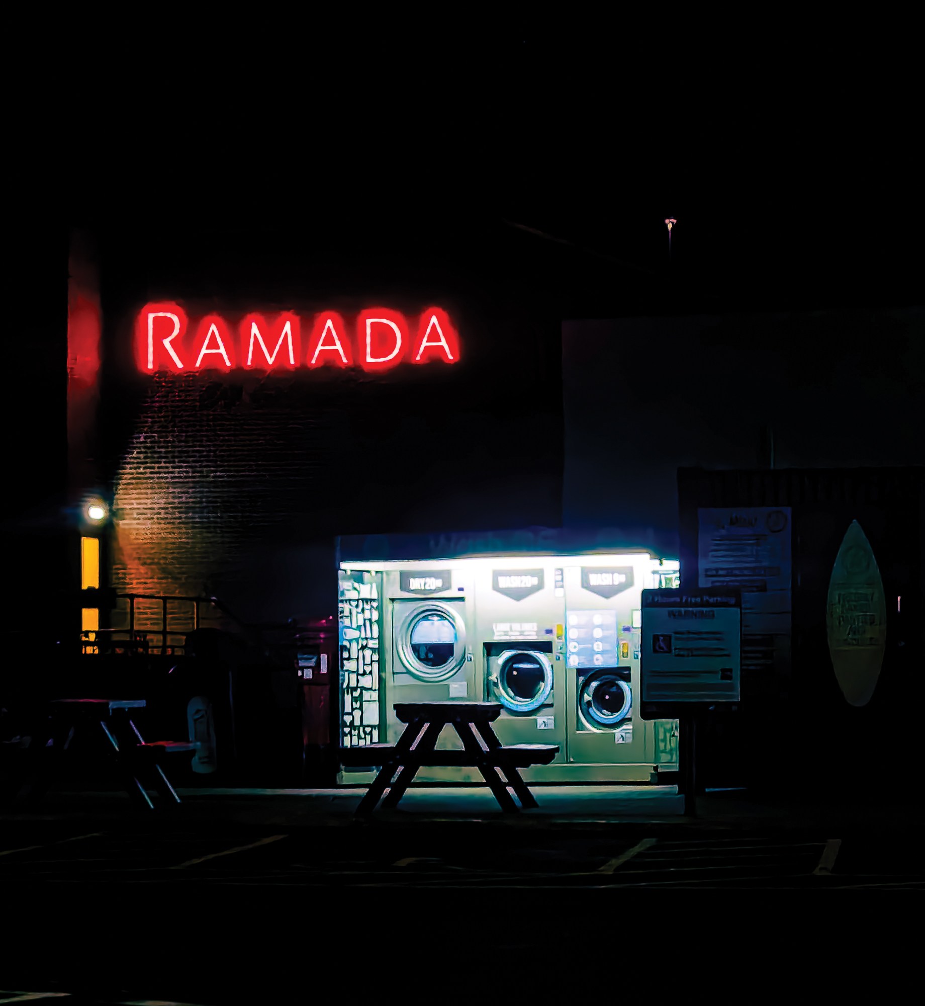 a laundrette pictured in the dark