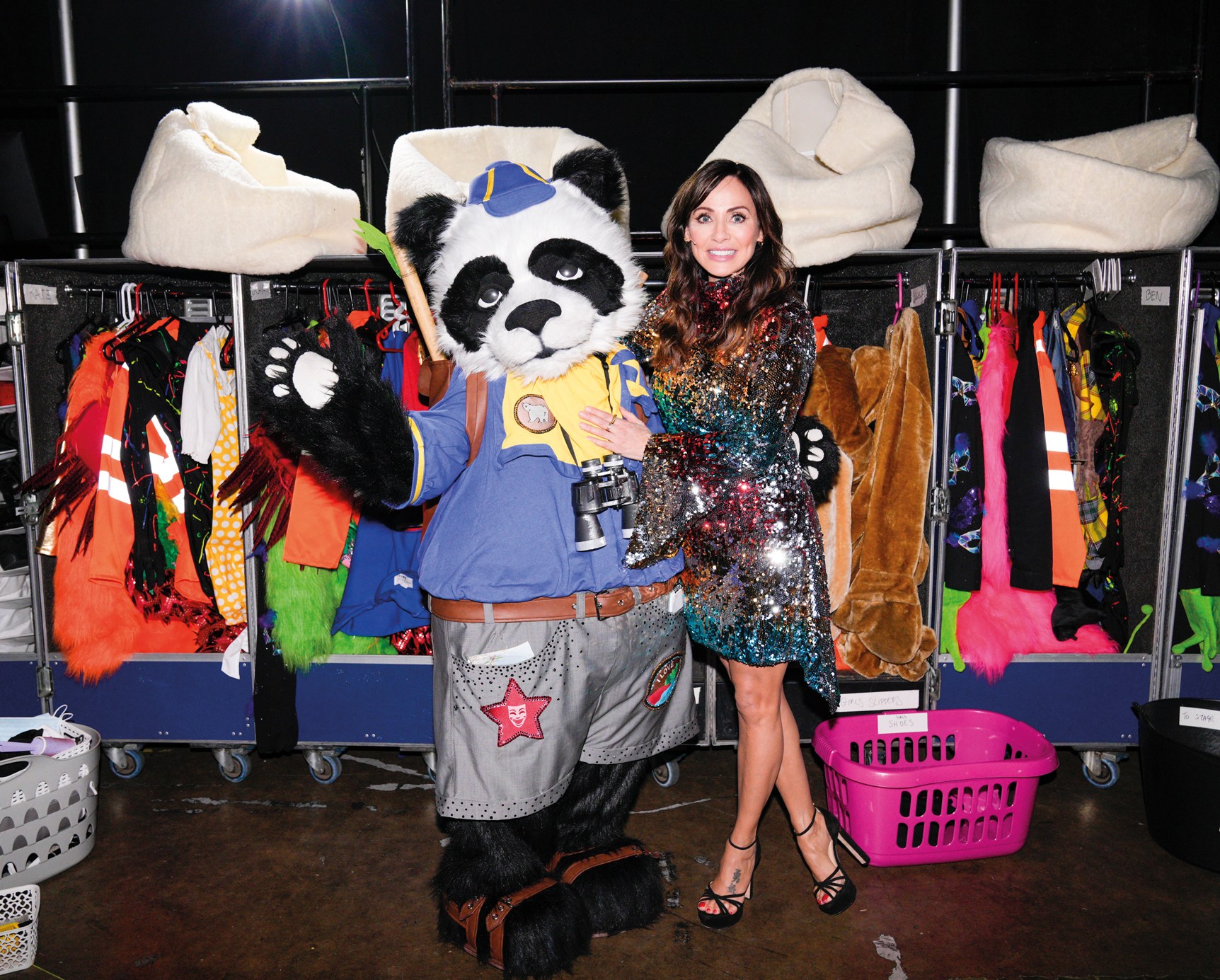 Natalie Imbruglia posing with Panda during a guest judge stint on The Masked Singer.