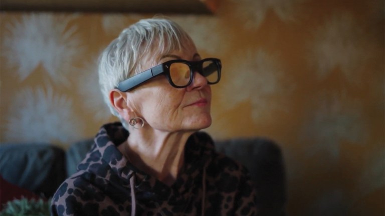 Carole Greig tries the CrossSense glasses, which uses audio and text to help wearers with dementia