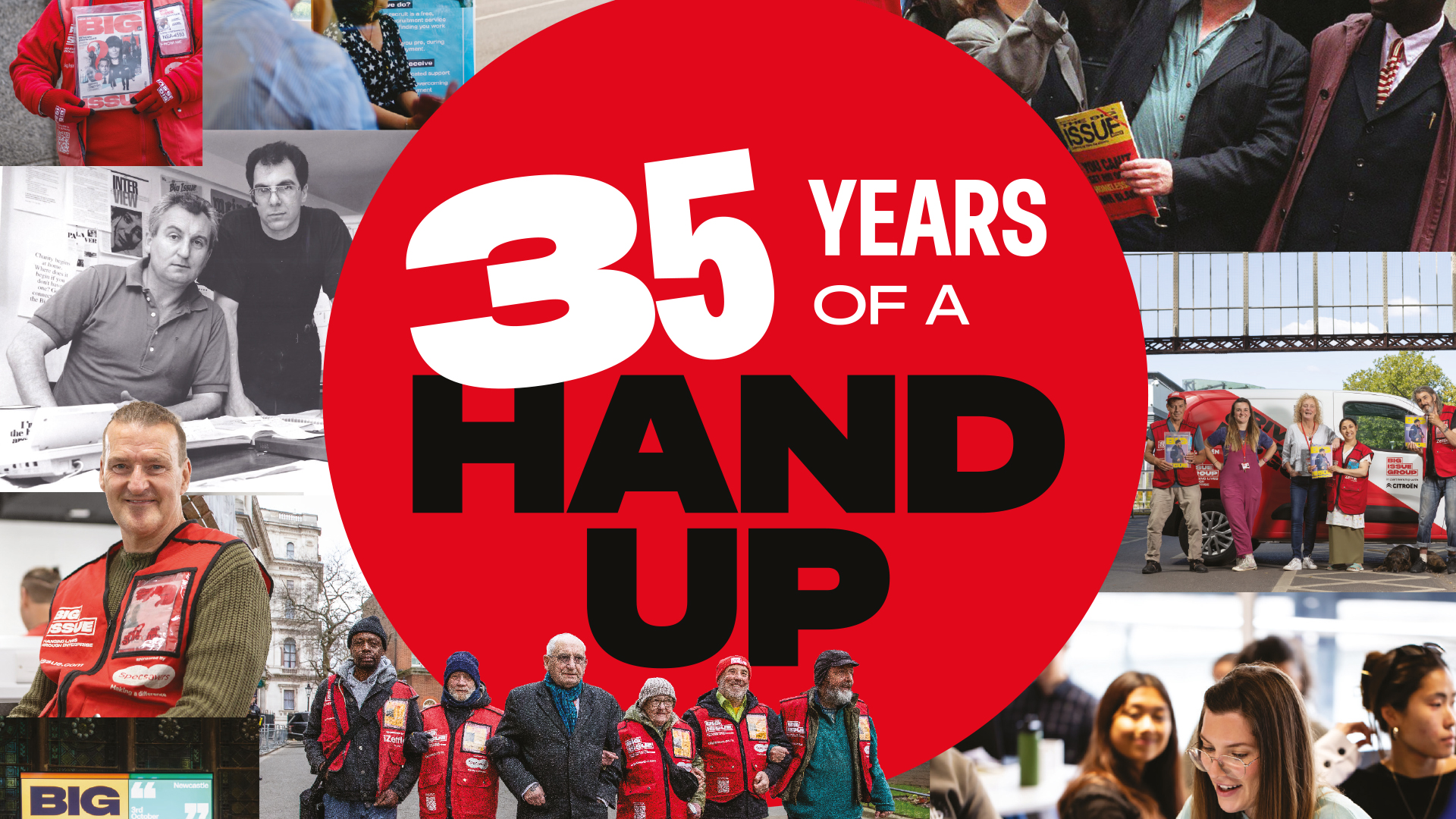 a montage showing 35 years of the Big Issue