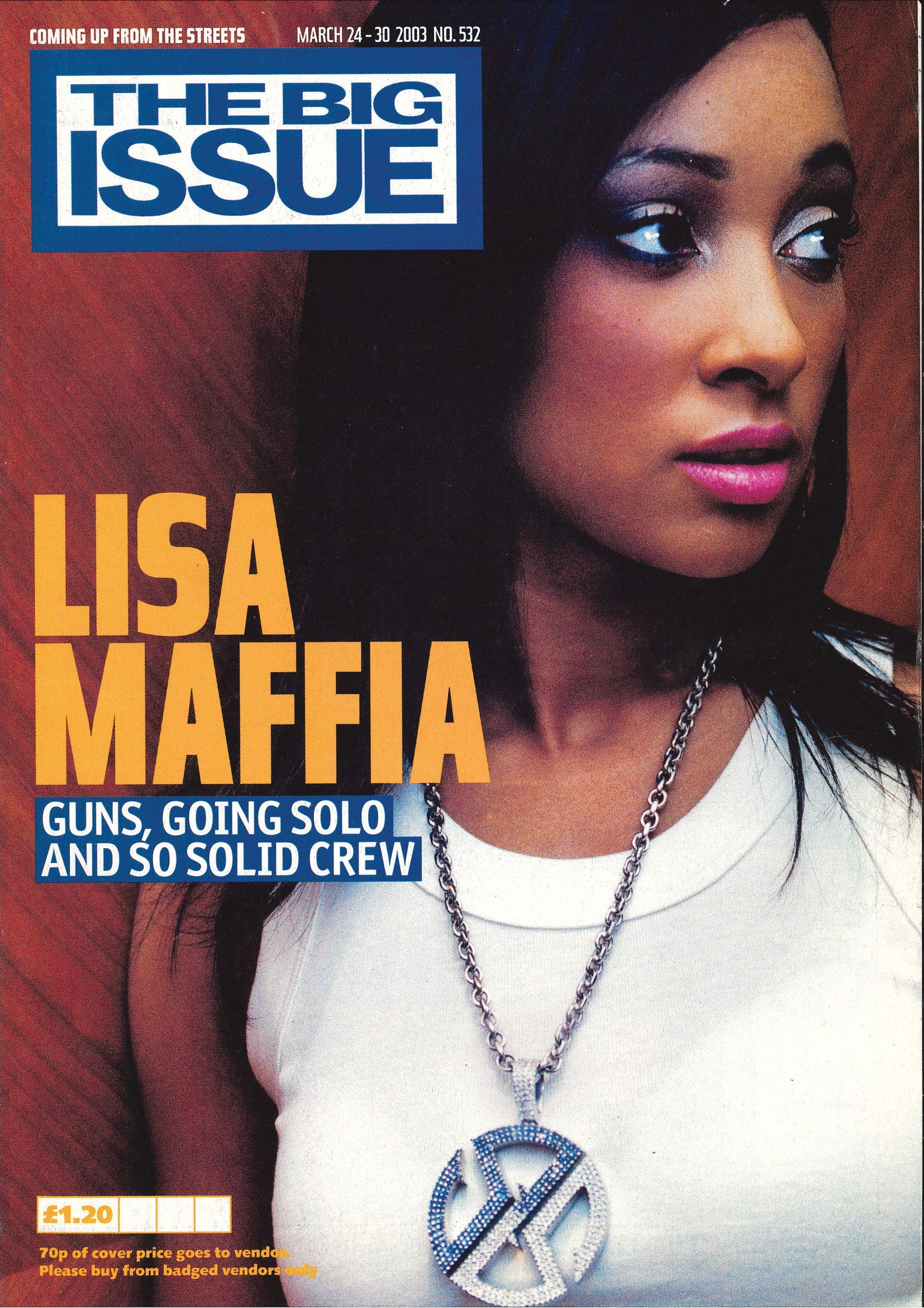 Lisa Maffia on the cover of the Big Issue magazine in 2003
