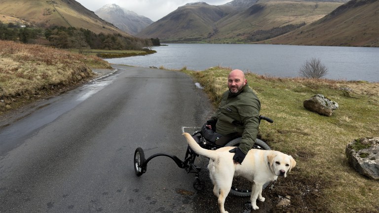 Rick Clement with his dog in the UK countryside