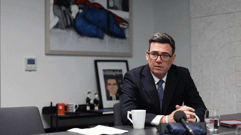 Andy Burnham, pictured in a media interview at No 10, has promised to end rough sleeping