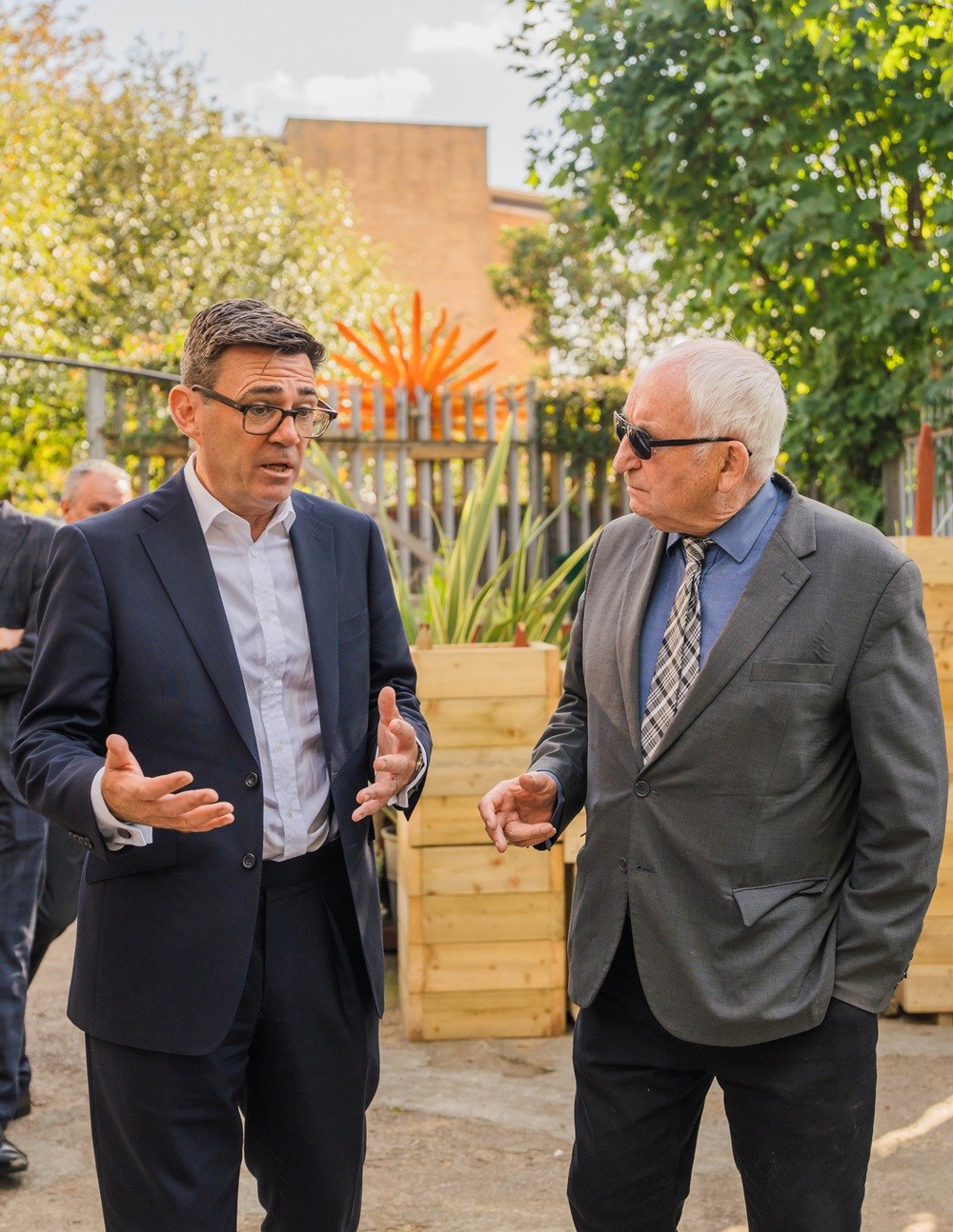 Prime minister Andy Burnham in conversation with Lord John Bird