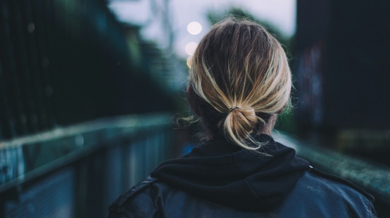 A woman walking down the street