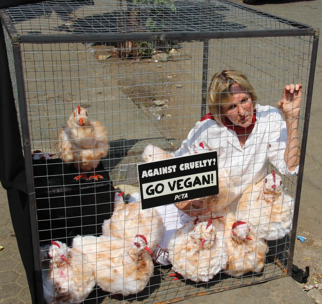 Ingrid Newkirk outside KFC in Mumbai in 2014
