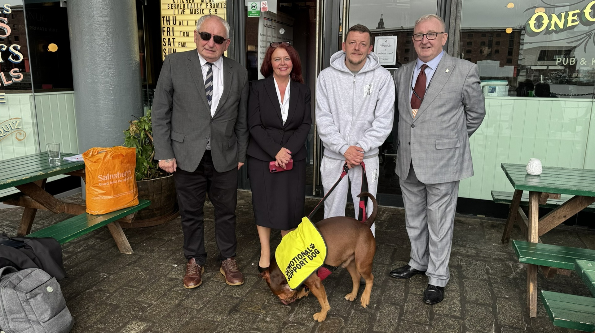 From left to write: Big Issue founder Lord John Bird with Labour MP Paula Barker and Big Issue vendor Nathan Dale