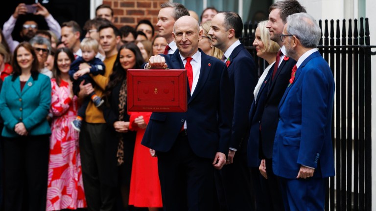 Chancellor of the Exchequer John Healey prepares to deliver the Budget at 11 Downing Street