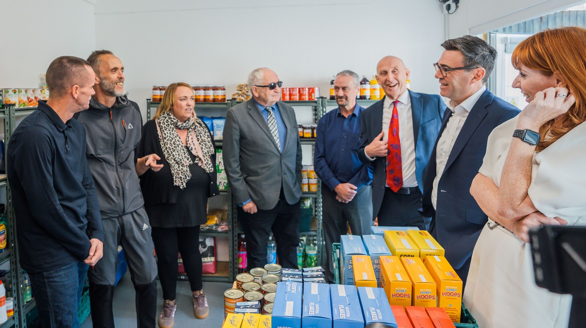 Prime minister Andy Burnham meets former rough sleepers at Independence Initiative alongside Lord John Bird, John Healey and Angela Rayner