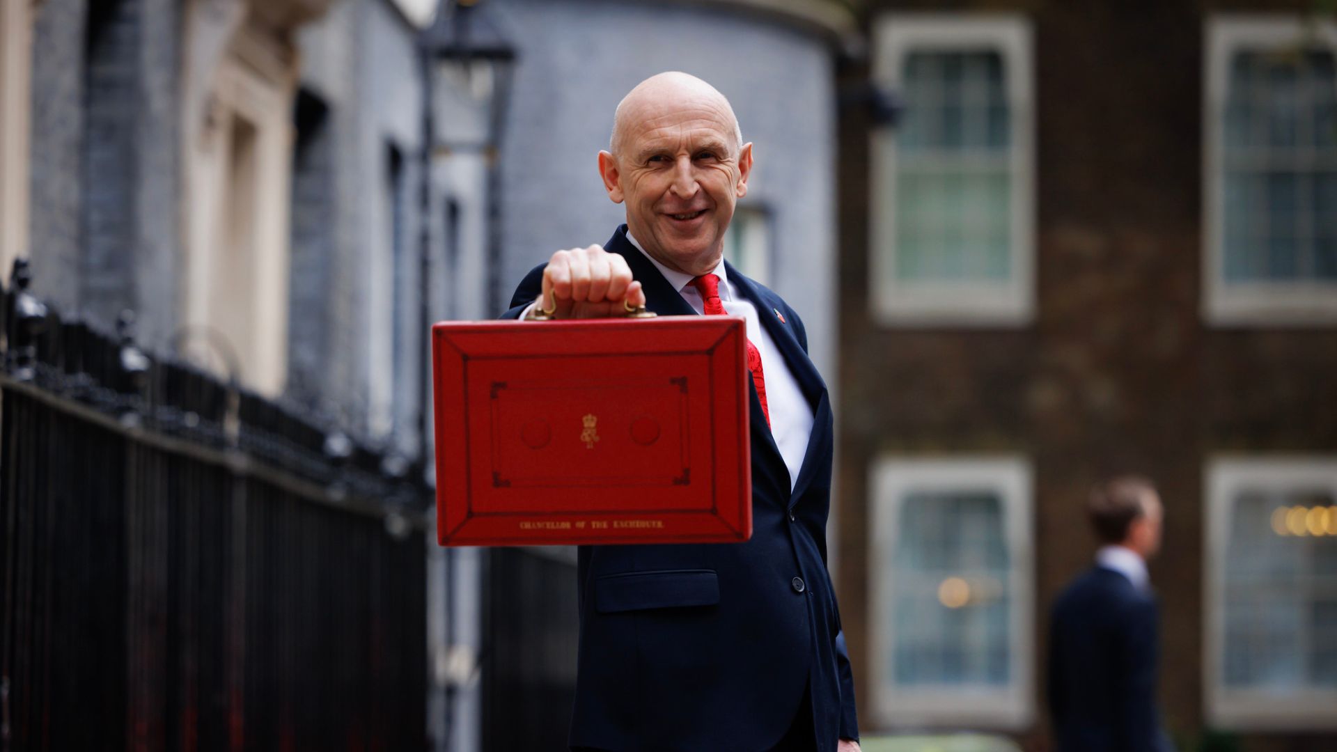 Chancellor of the Exchequer John Healey prepares to deliver the Budget at 11 Downing Street