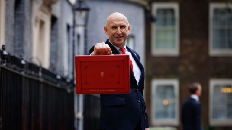 Chancellor of the Exchequer John Healey prepares to deliver the Budget at 11 Downing Street
